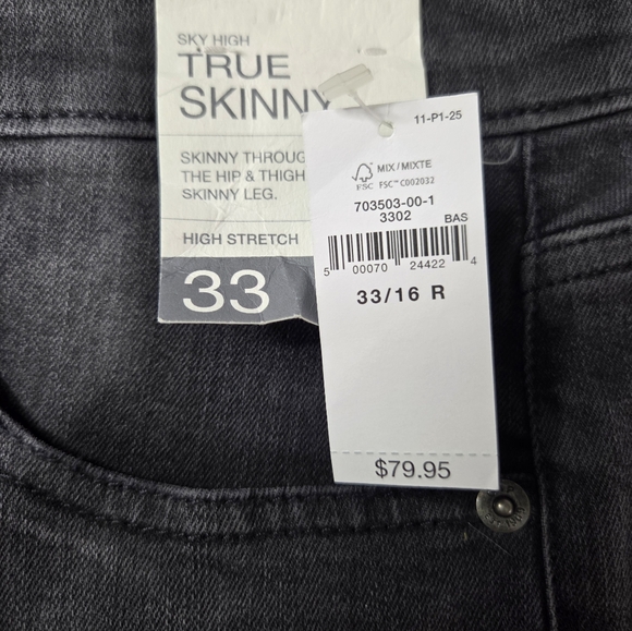 GAP True Skinny Jeans Womens 33/16R Sky High Rise Stretch Black NWT MSRP $79 - Picture 3 of 10